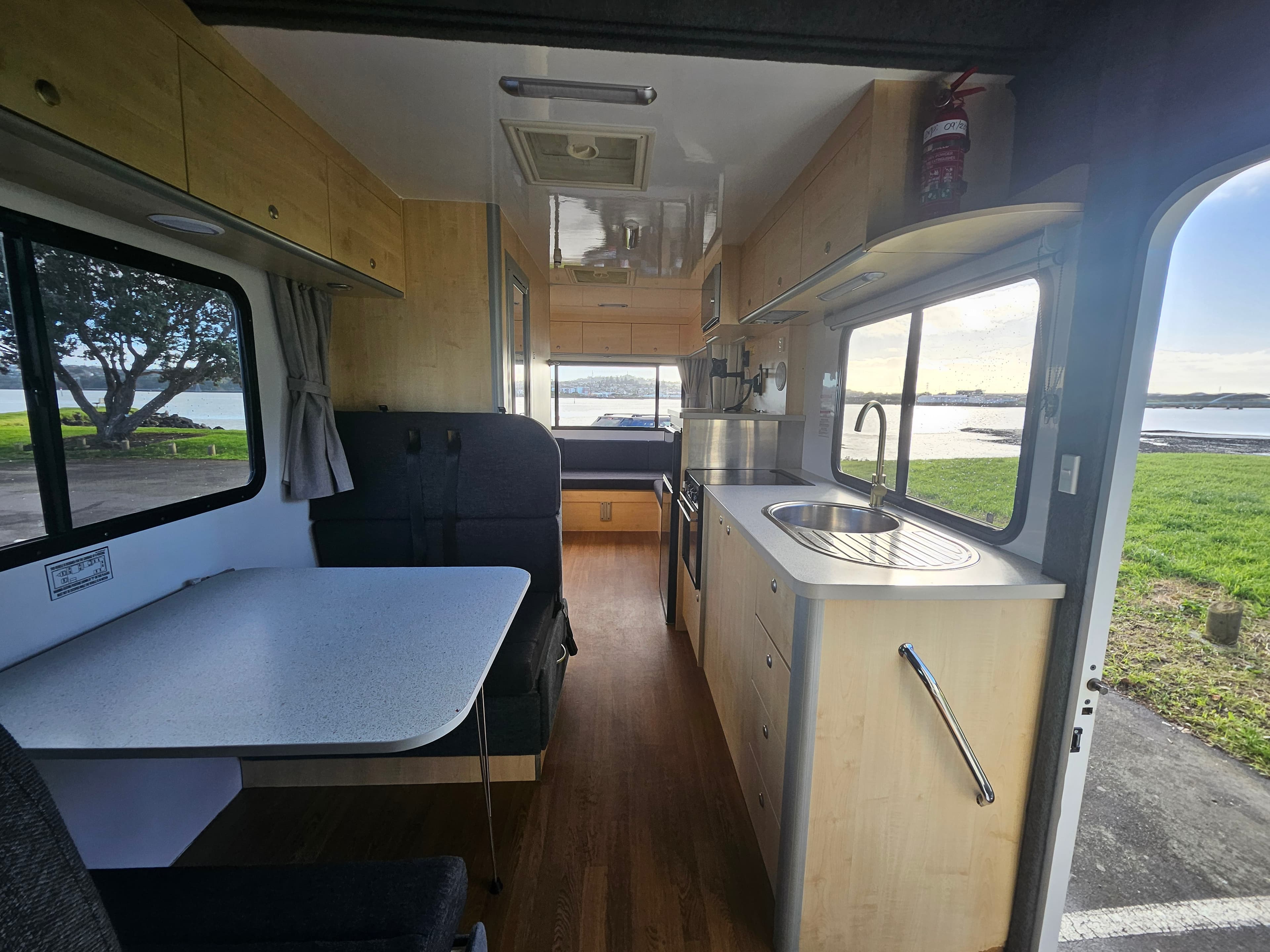 Interior   drivers cab through to rear, light table