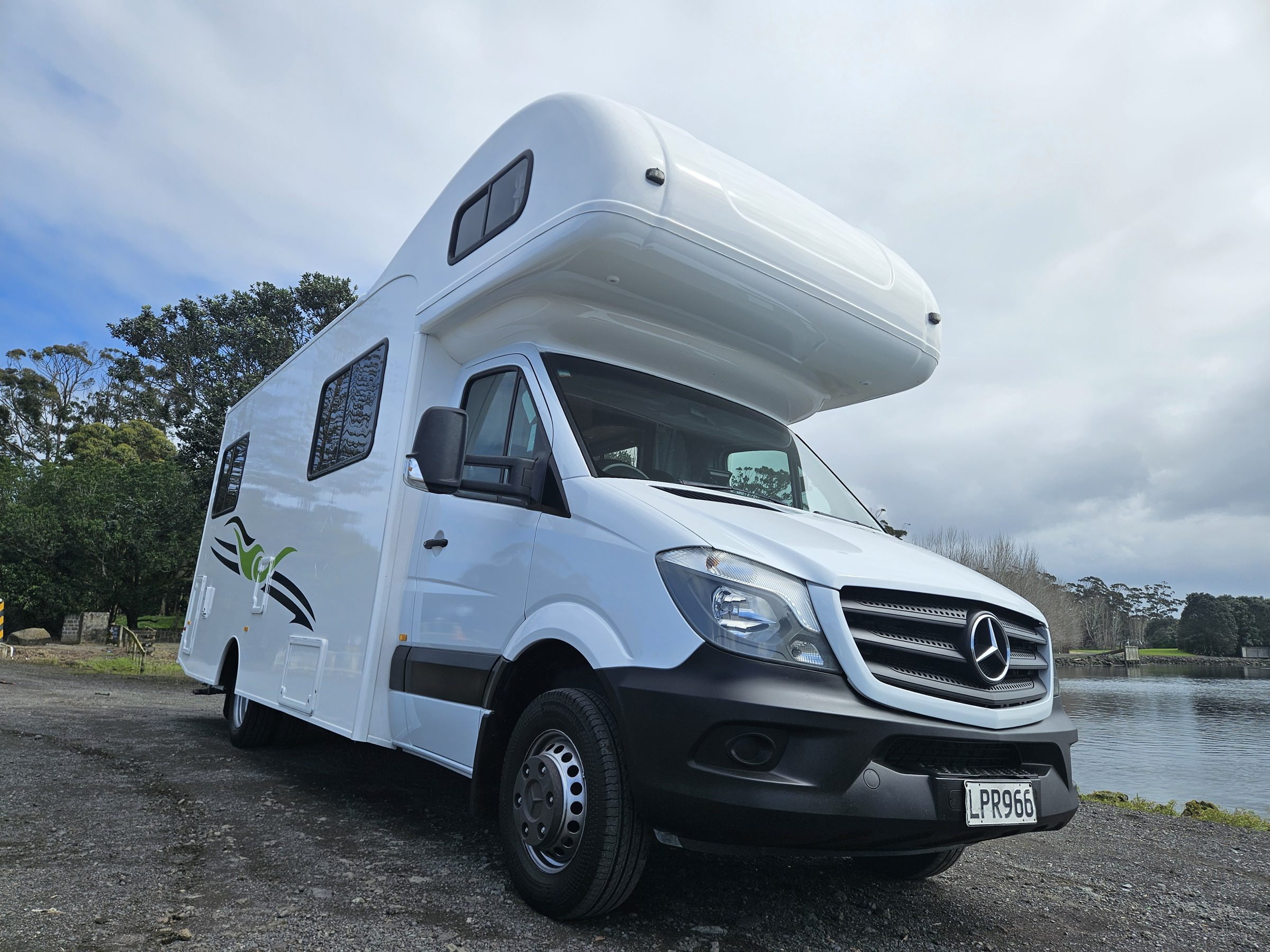 2018 Mercedes Sprinter Talvor 4 Berth Motorhome Auckland, Front Three Quarter, Side Windows