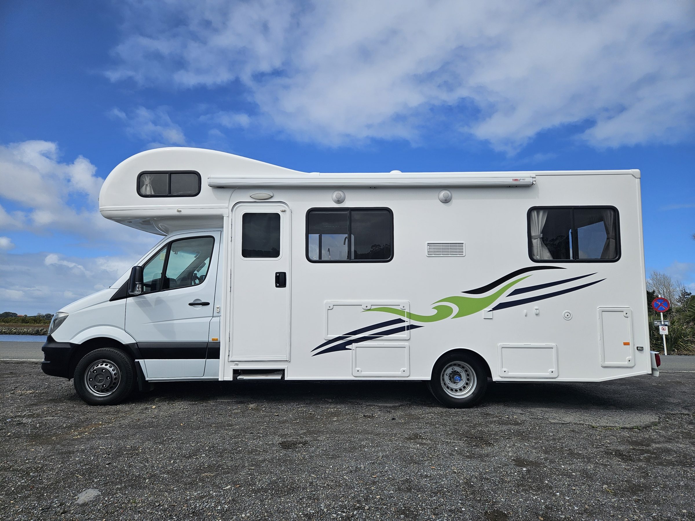 2018 Mercedes Sprinter Talvor 4 Berth Motorhome Auckland, Side Profile With Habitation Door